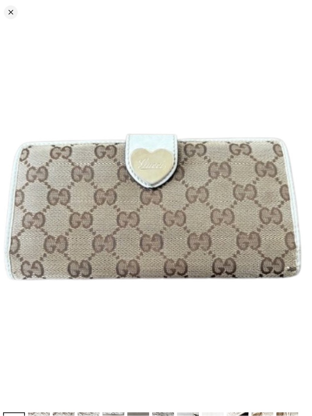 Gucci Brown Monogram Continental Wallet with White Trim and Heart Accent